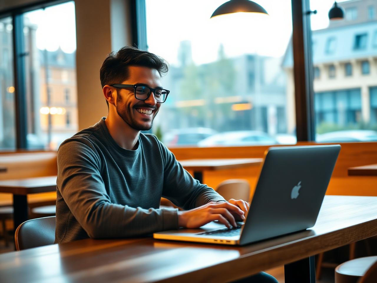Founder working on a laptop in a café